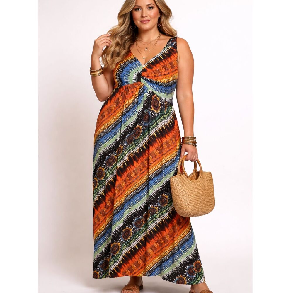 Chico’s Colorful Boho Hippie Festival Maxi Boho Sun Dress Women’s US L